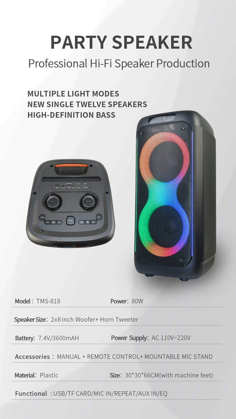 Temeisheng New 80W Big Wireless Bluetooth Portable Trolley HiFi Party Box Speaker